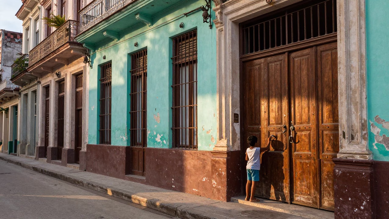 Street Scene in Havana at As First Light Reaches The Scene in in Havana, Cuba