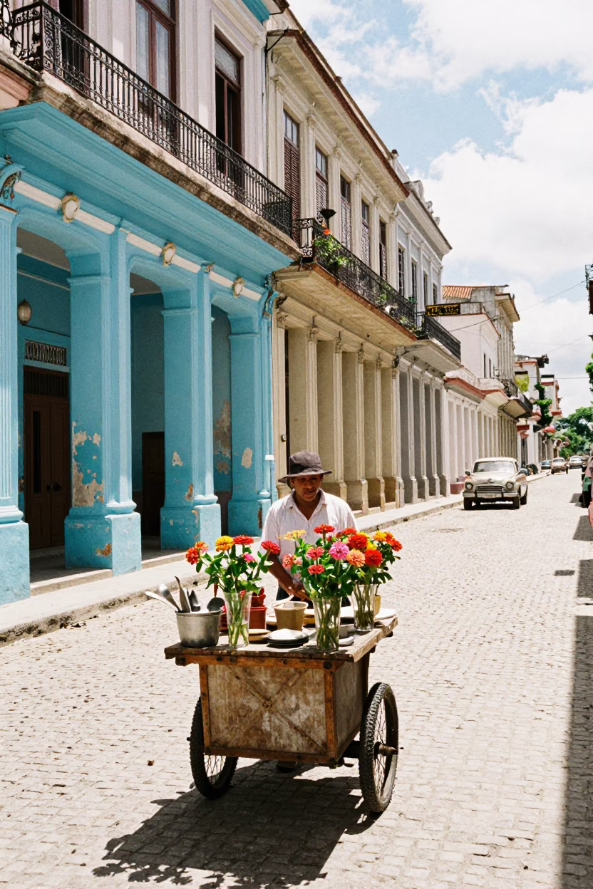 Street Scene in Havana at Bright Midmorning Light in in Havana, Cuba