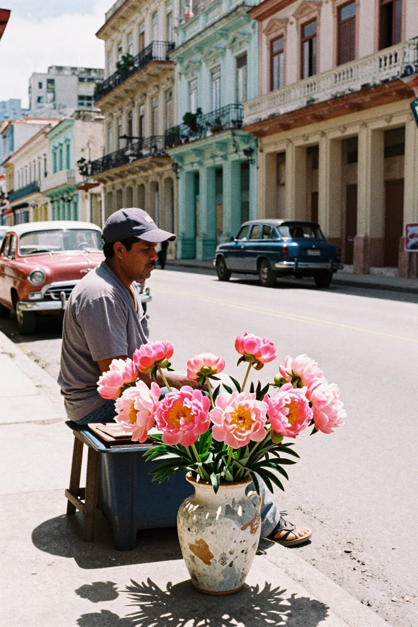 Street Scene in Havana at Bright Midmorning Light in in Havana, Cuba