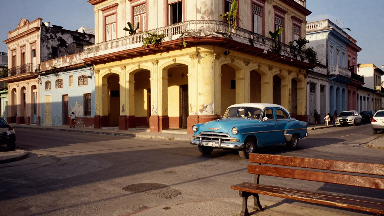 Street Scene in Havana at Clear Late-afternoon Light in in Havana, Cuba