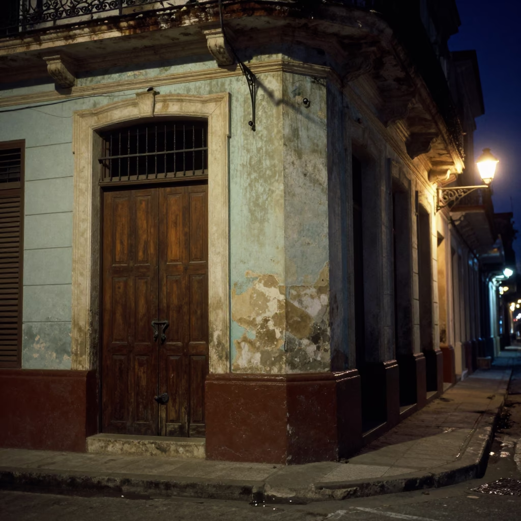 Street Scene in Havana at Deep In The Night Light in in Havana, Cuba