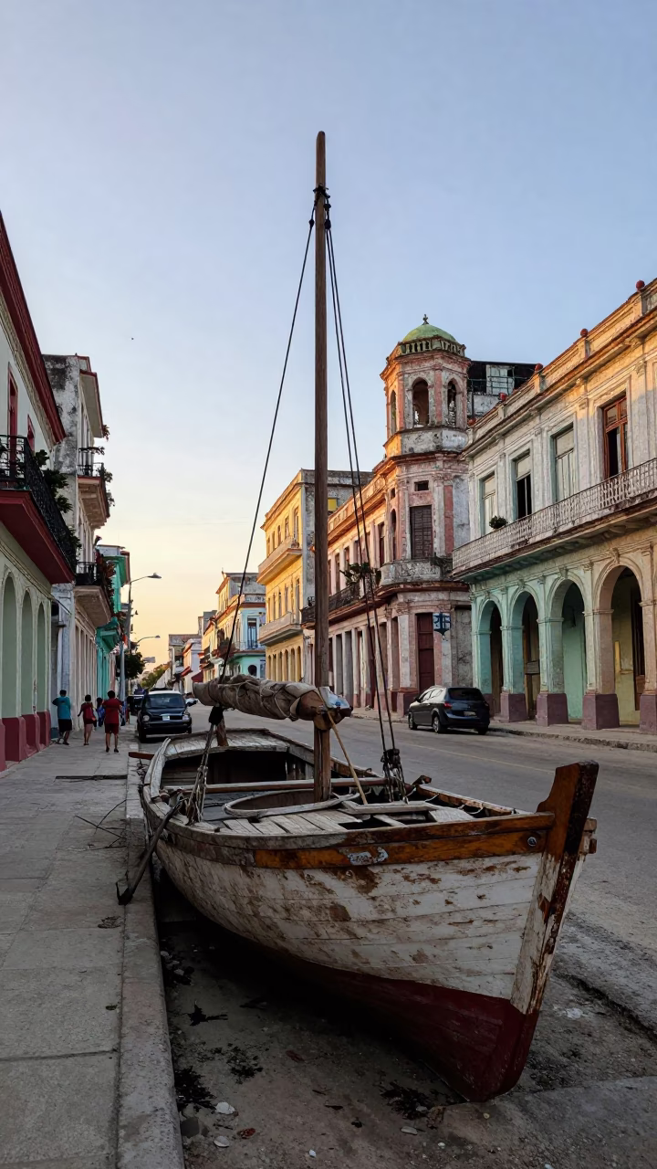 Street Scene in Havana at First Light Of Dawn in in Havana, Cuba