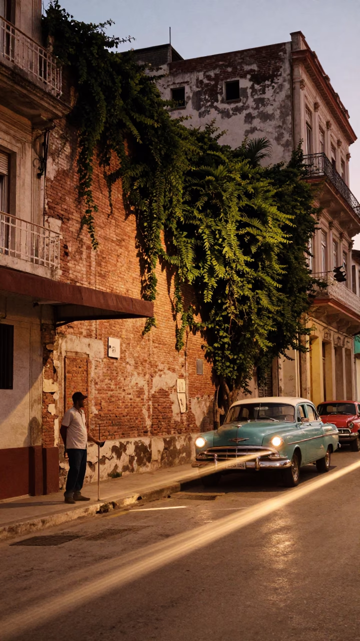 Street Scene in Havana at Honeyed Evening Light in in Havana, Cuba