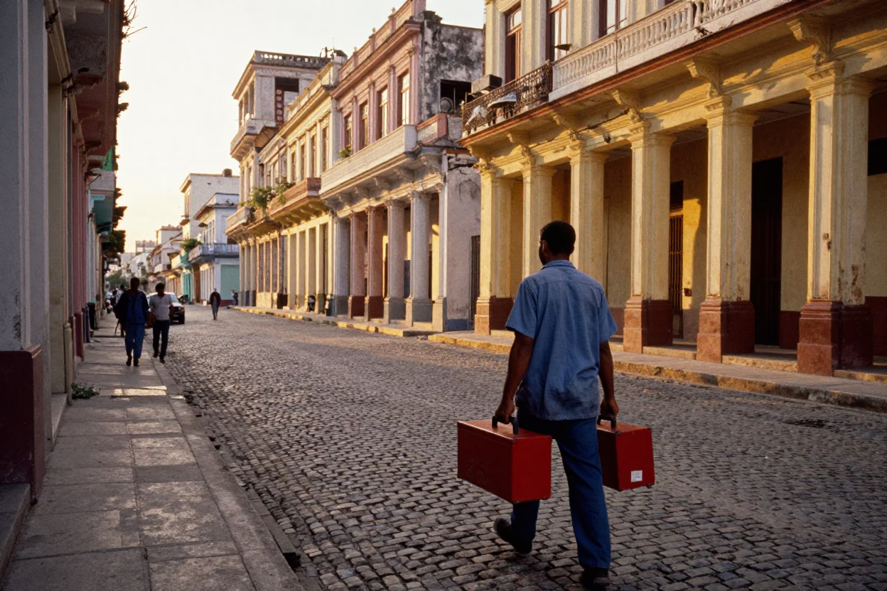 Street Scene in Havana at Honeyed Evening Light in in Havana, Cuba
