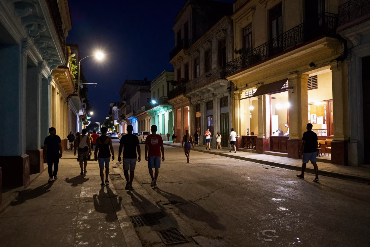 Street Scene in Havana at Midnight Light in in Havana, Cuba
