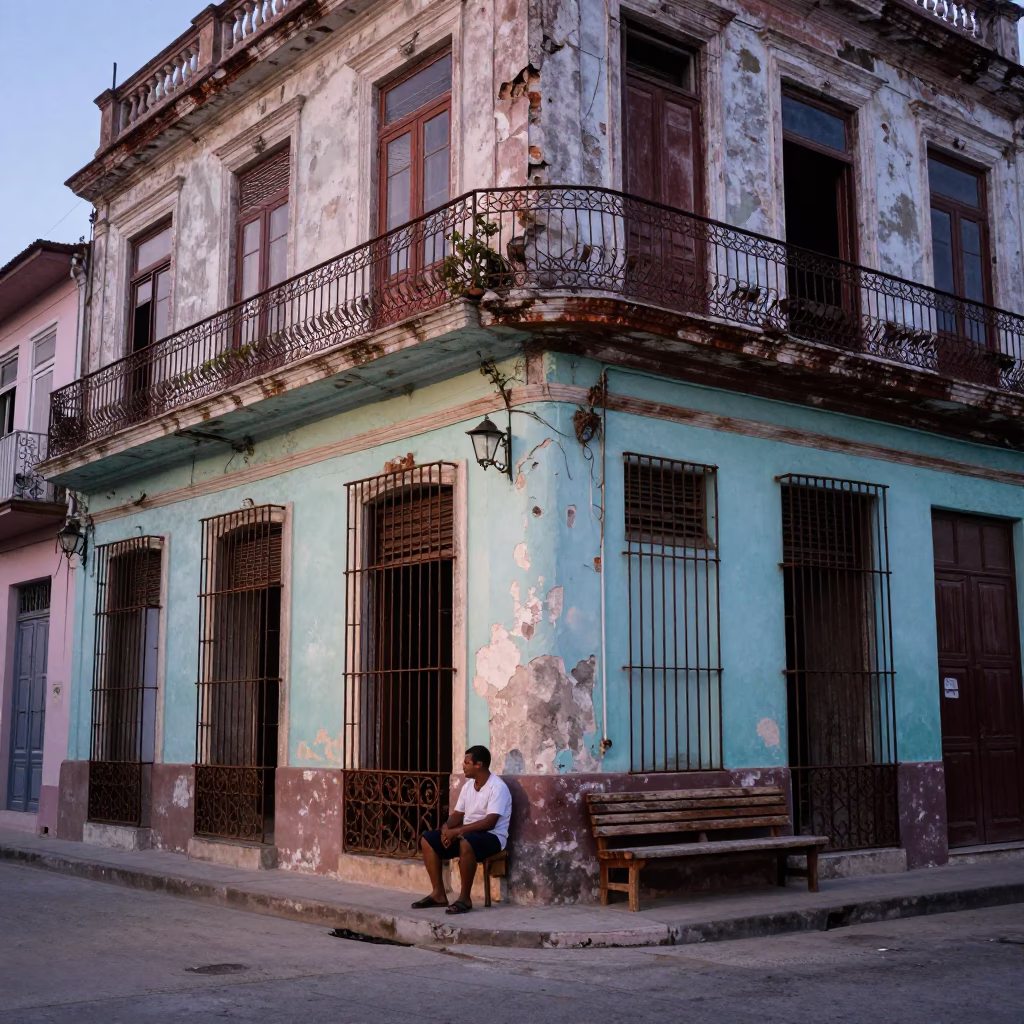 Street Scene in Havana at Nautical Dawn Light in in Havana, Cuba