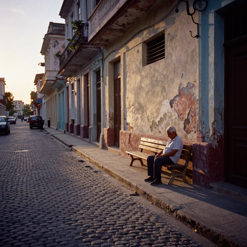 Street Scene in Havana at Sunset Light in in Havana, Cuba