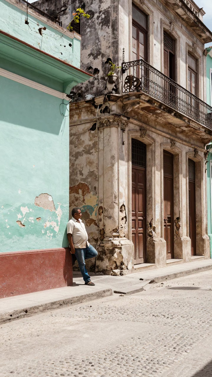 Street Scene in Havana at The Flat Glare Of Noon Light in in Havana, Cuba