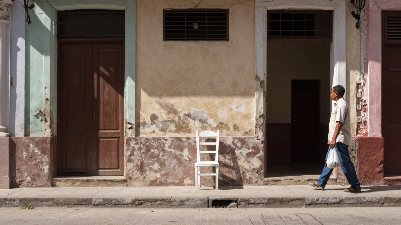 Street Scene in Havana at The Flat Glare Of Noon Light in in Havana, Cuba