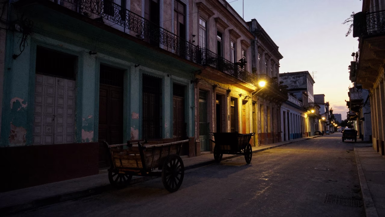 Street Scene in Havana at The Still Hours Before Dawn Light in in Havana, Cuba