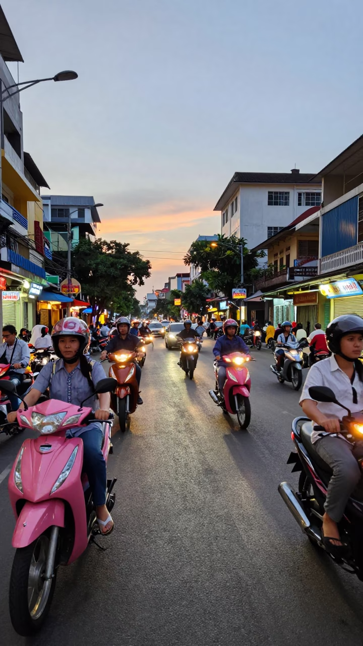 Street Scene in Ho Chi Minh City at The Early Evening Light in in Ho Chi Minh City, Vietnam