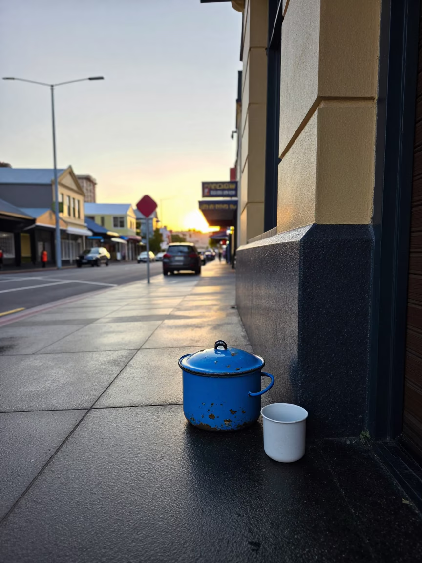 Street Scene in Hobart at As First Light Reaches The Scene in in Hobart, Tasmania, Australia