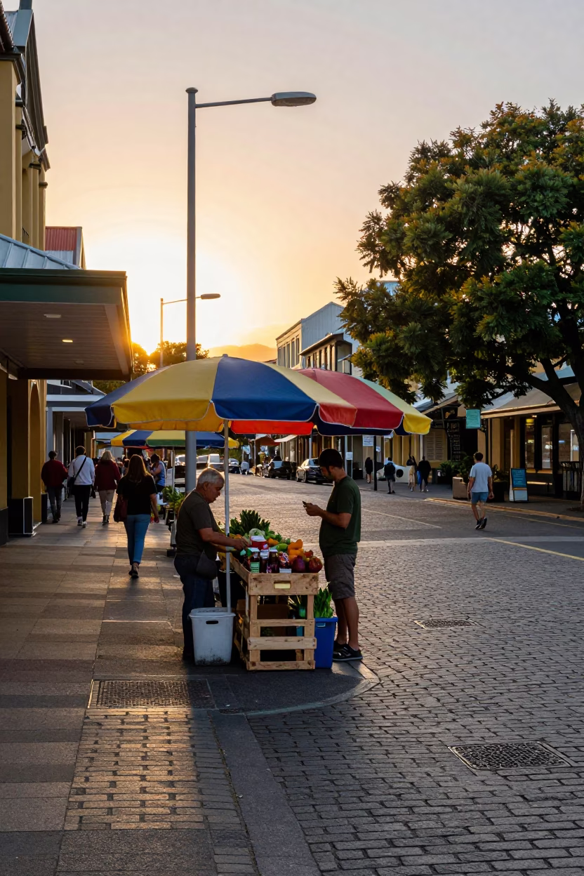Street Scene in Hobart at Golden Hour in in Hobart, Tasmania, Australia