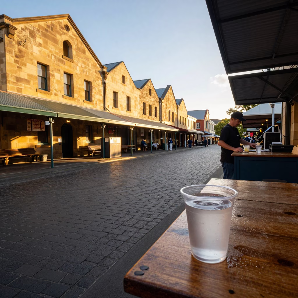 Street Scene in Hobart at Golden Hour in in Hobart, Tasmania, Australia