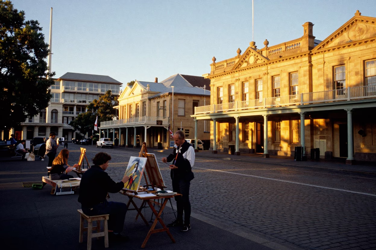 Street Scene in Hobart at Golden Hour in in Hobart, Tasmania, Australia
