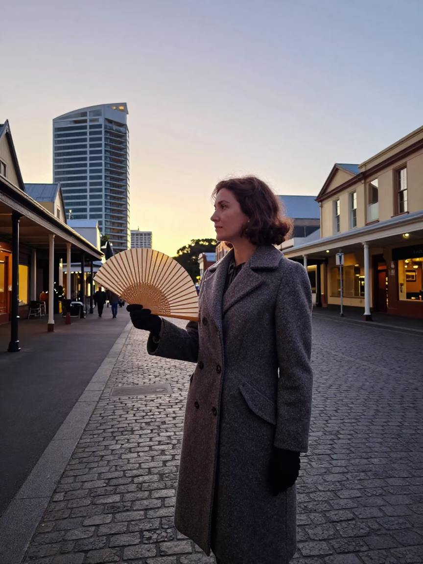 Street Scene in Hobart at Nautical Dawn Light in in Hobart, Tasmania, Australia