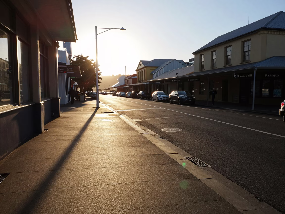 Street Scene in Hobart at The Late Afternoon Light in in Hobart, Tasmania, Australia