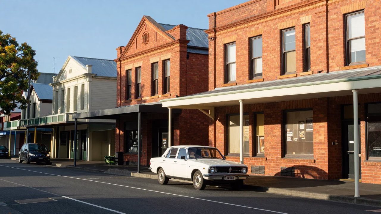 Street Scene in Hobart at The Late Morning Light in in Hobart, Tasmania, Australia