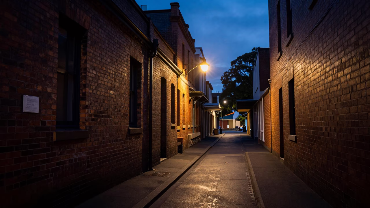 Street Scene in Hobart at The Predawn Darkness Light in in Hobart, Tasmania, Australia