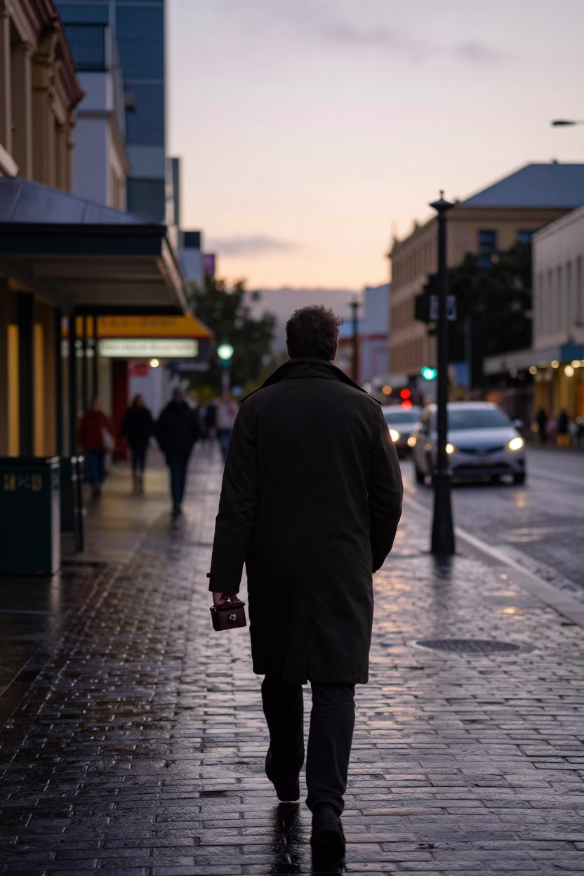 Street Scene in Hobart at The Still Hours Before Dawn Light in in Hobart, Tasmania, Australia
