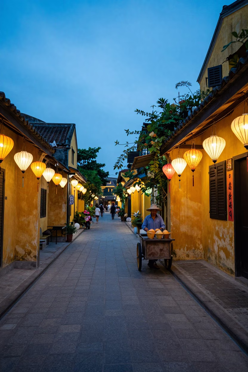 Street Scene in Hoi An at Blue Hour in in Hoi An, Vietnam