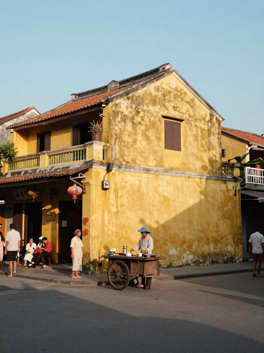 Street Scene in Hoi An at Clear Late-afternoon Light in in Hoi An, Vietnam