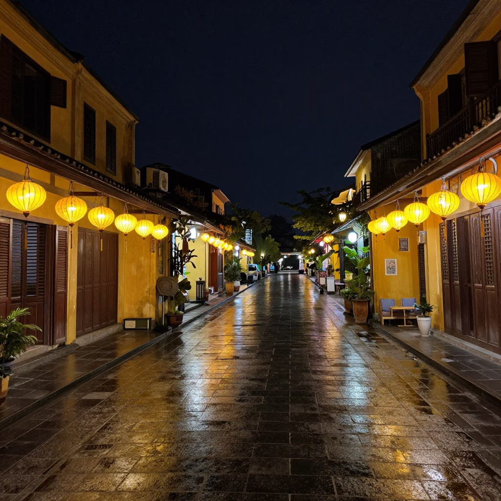 Street Scene in Hoi An at Deep In The Night Light in in Hoi An, Vietnam