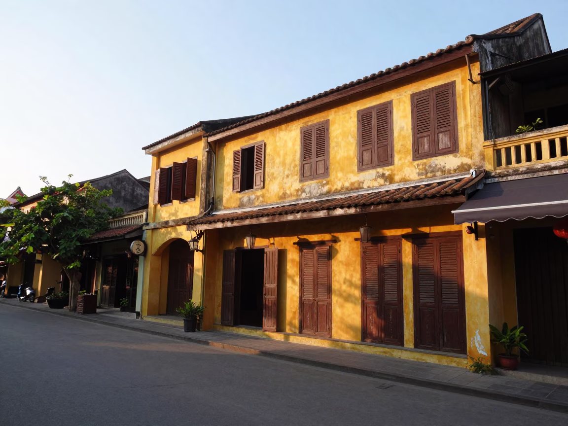 Street Scene in Hoi An at First Light Of Dawn in in Hoi An, Vietnam