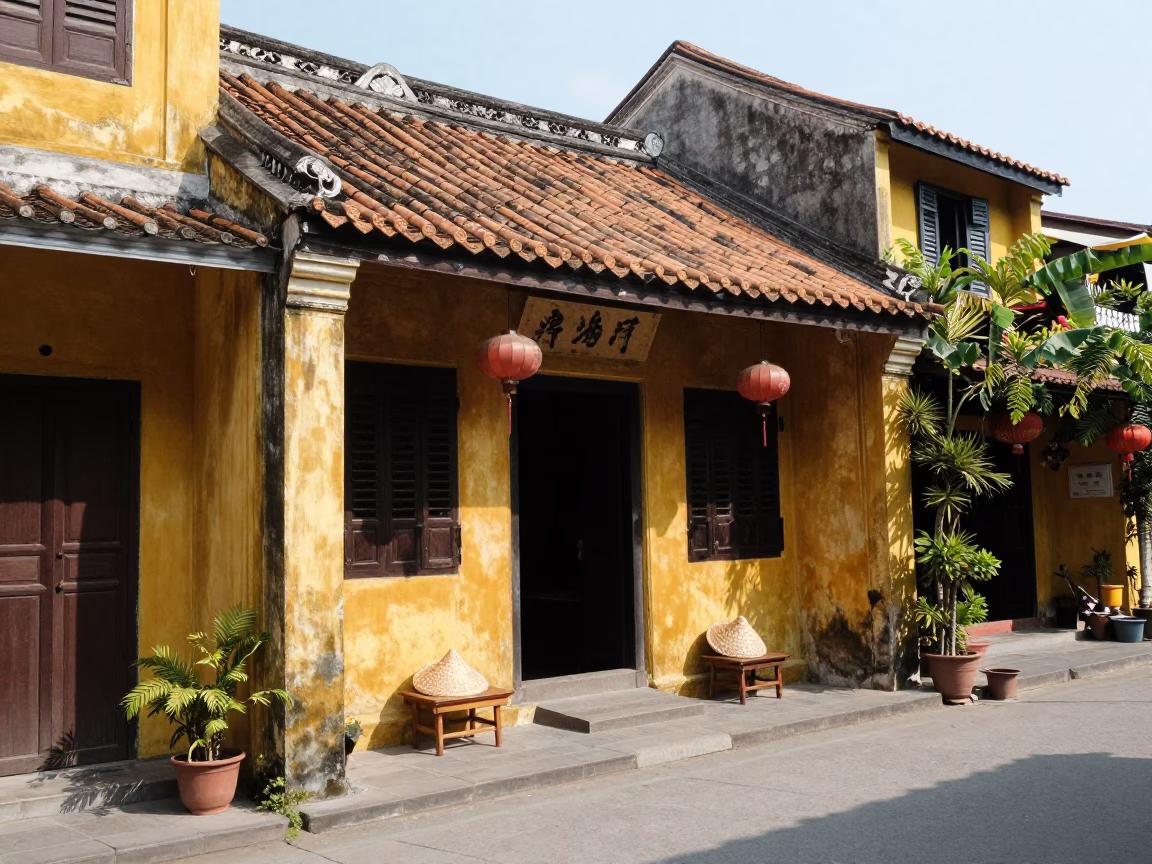 Street Scene in Hoi An at Noon Light in in Hoi An, Vietnam