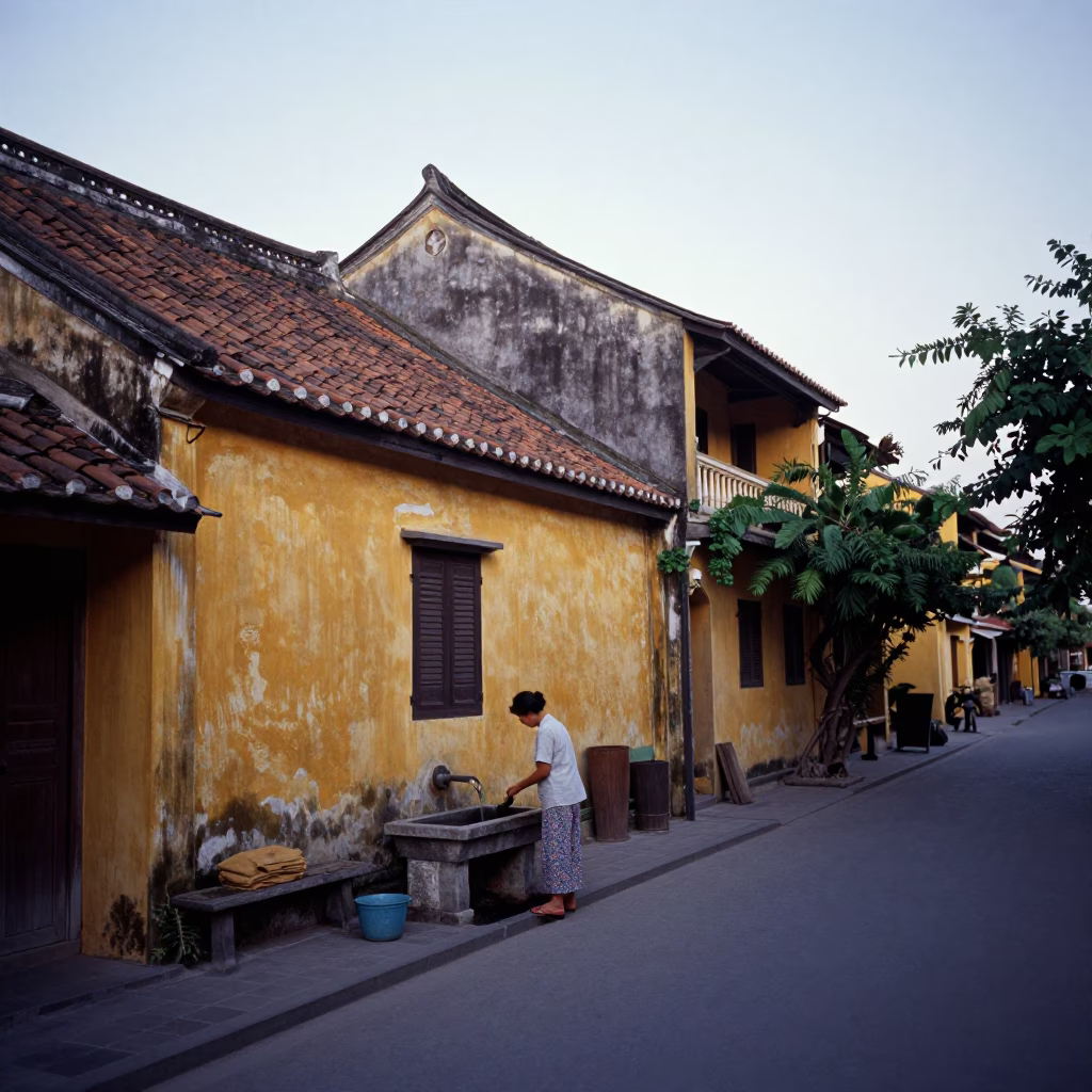 Street Scene in Hoi An at Sunrise Light in in Hoi An, Vietnam