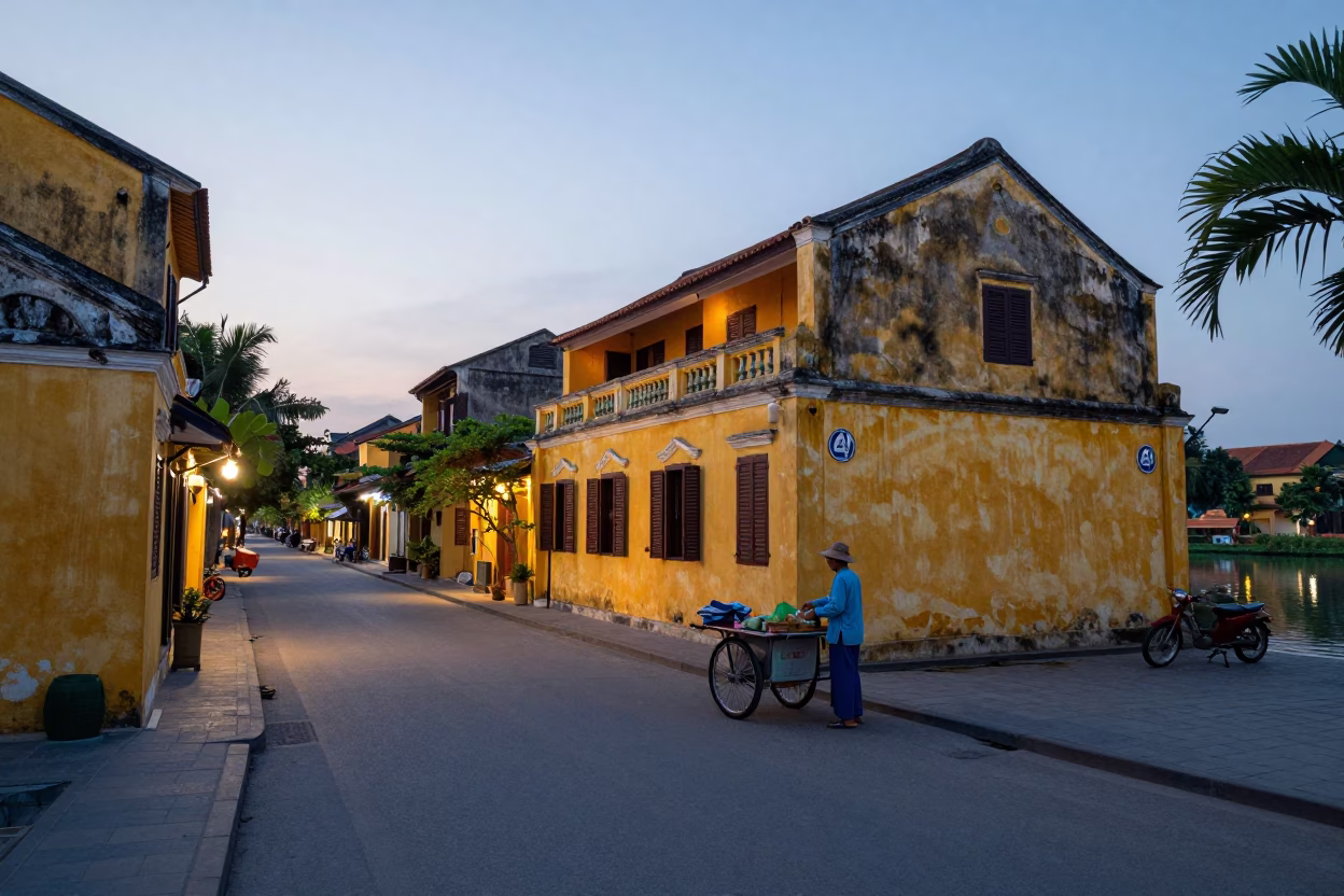 Street Scene in Hoi An at Sunrise Light in in Hoi An, Vietnam