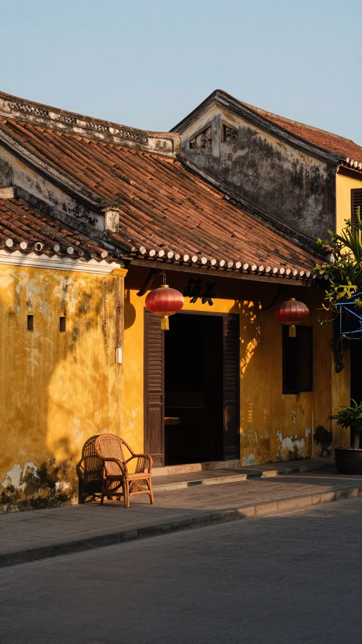 Street Scene in Hoi An at Sunset Light in in Hoi An, Vietnam