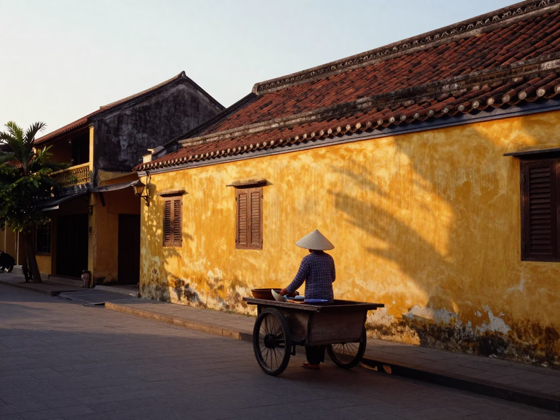 Street Scene in Hoi An at Sunset Light in in Hoi An, Vietnam