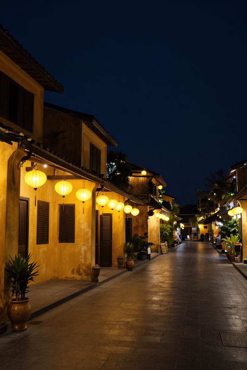 Street Scene in Hoi An at The Deepest Night Sky Light in in Hoi An, Vietnam