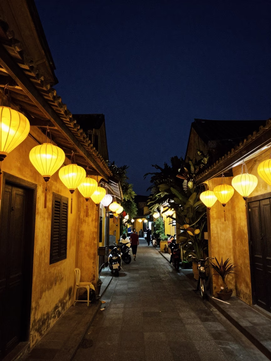 Street Scene in Hoi An at The Deepest Night Sky Light in in Hoi An, Vietnam