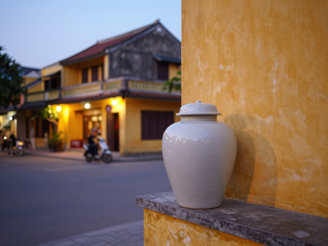 Street Scene in Hoi An at The Early Evening Light in in Hoi An, Vietnam