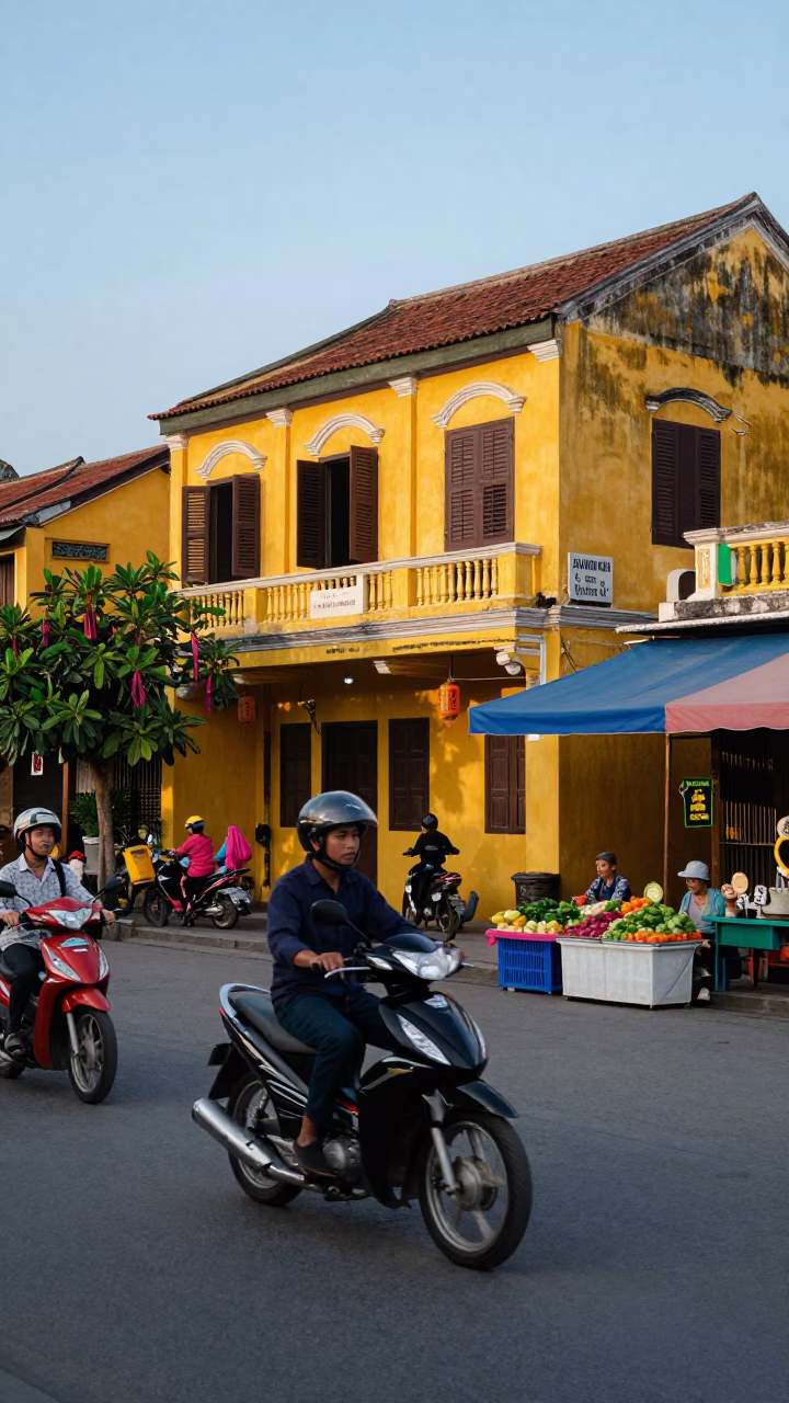 Street Scene in Hoi An at The Early Evening Light in in Hoi An, Vietnam