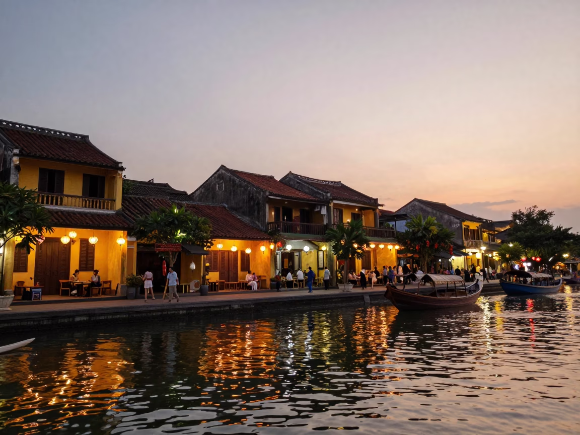 Street Scene in Hoi An at The Early Evening Light in in Hoi An, Vietnam
