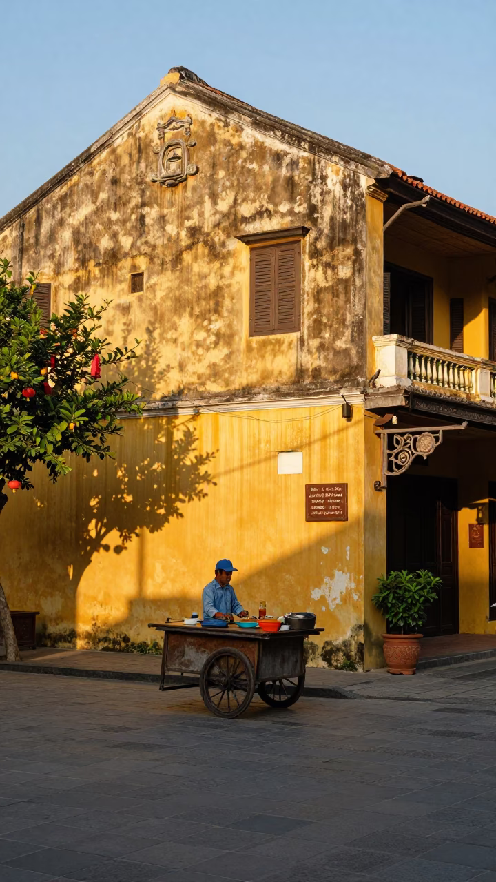 Street Scene in Hoi An at The Late Afternoon Light in in Hoi An, Vietnam
