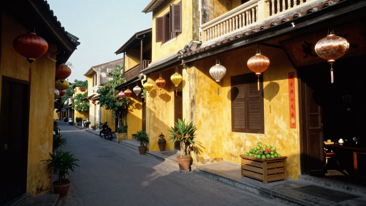 Street Scene in Hoi An at The Late Morning Light in in Hoi An, Vietnam