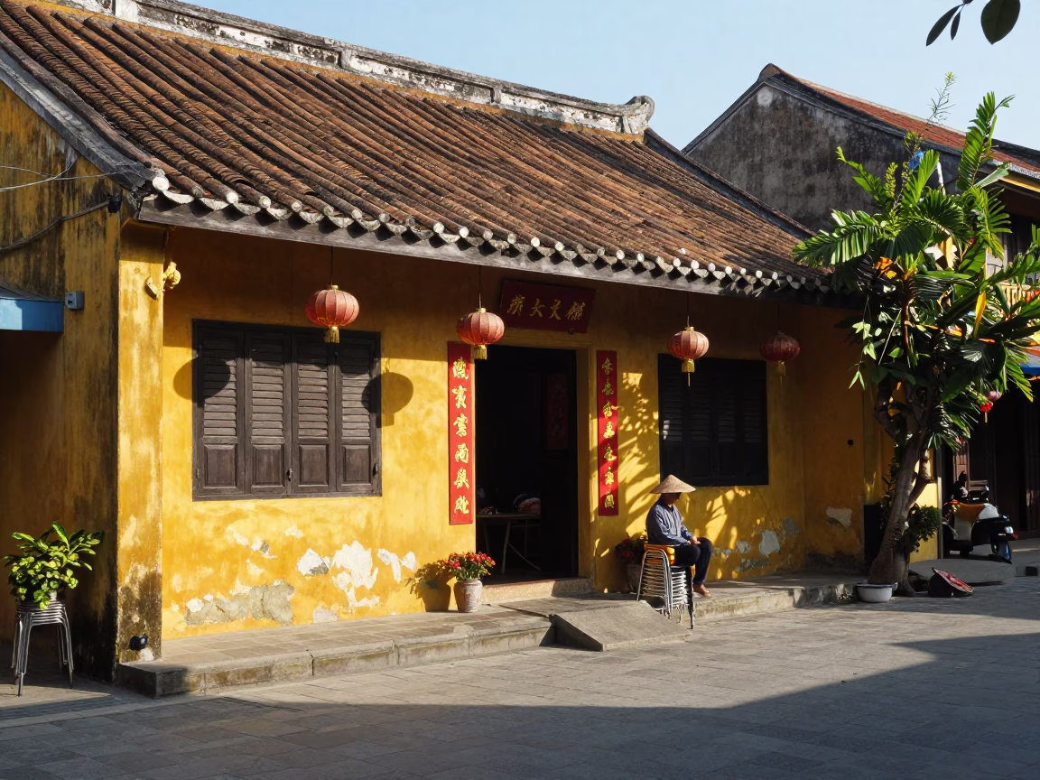 Street Scene in Hoi An at The Late Morning Light in in Hoi An, Vietnam