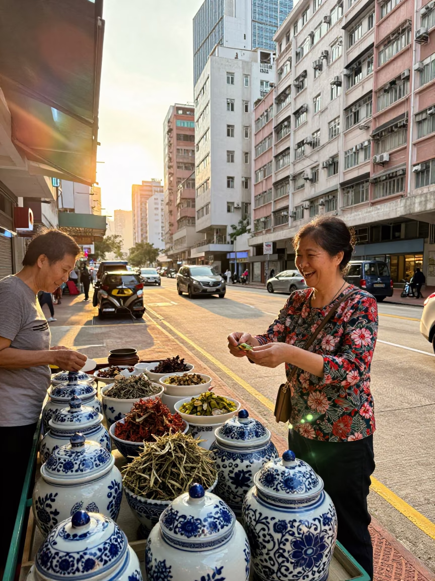 Street Scene in Hong Kong at Golden Hour in in Hong Kong, Hong Kong