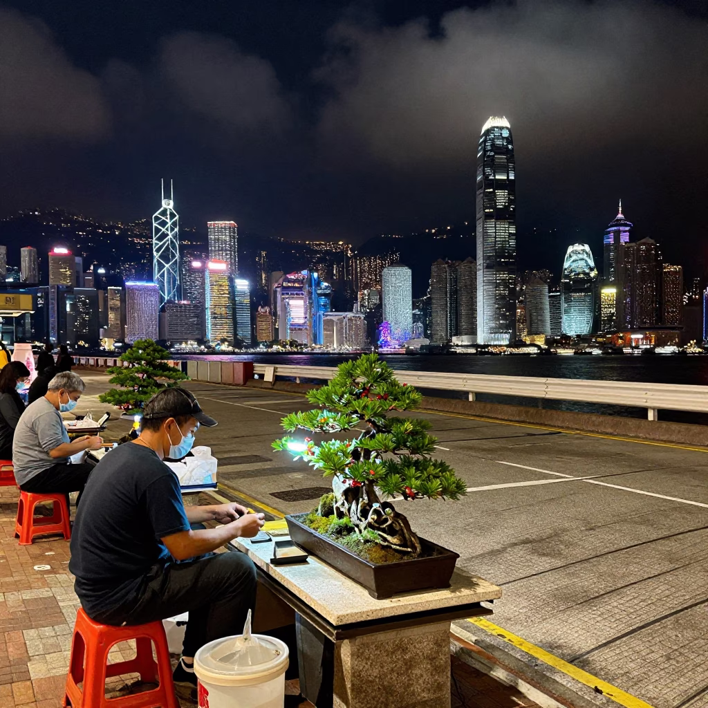 Street Scene in Hong Kong at The Deepest Night Sky Light in in Hong Kong, Hong Kong