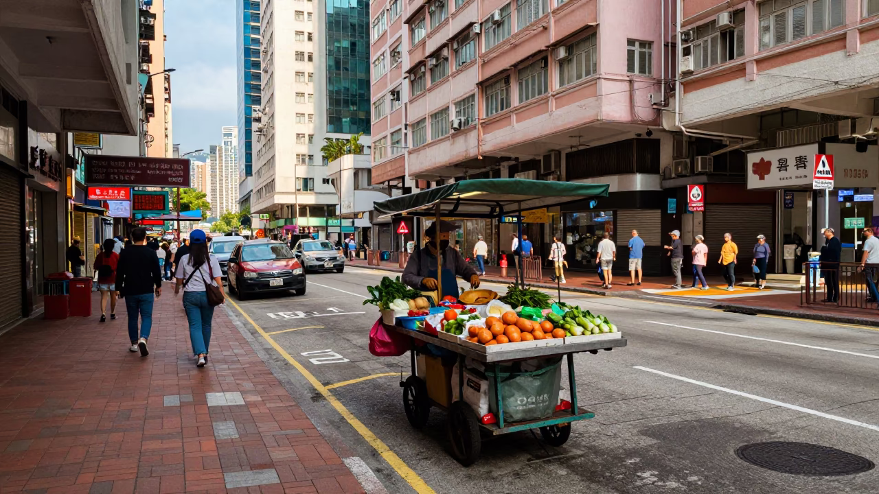 Street Scene in Hong Kong at The Early Afternoon Light in in Hong Kong, Hong Kong