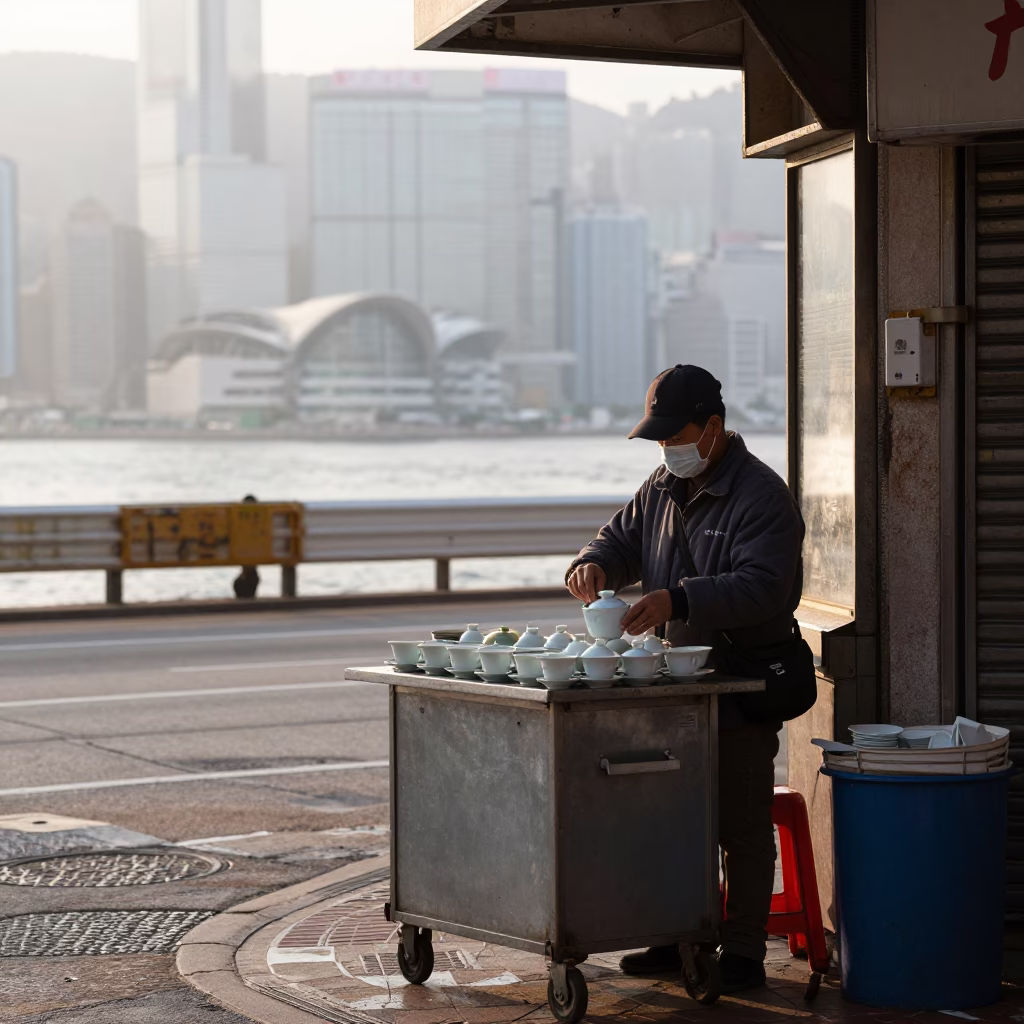 Street Scene in Hong Kong at The Early Morning Light in in Hong Kong, Hong Kong