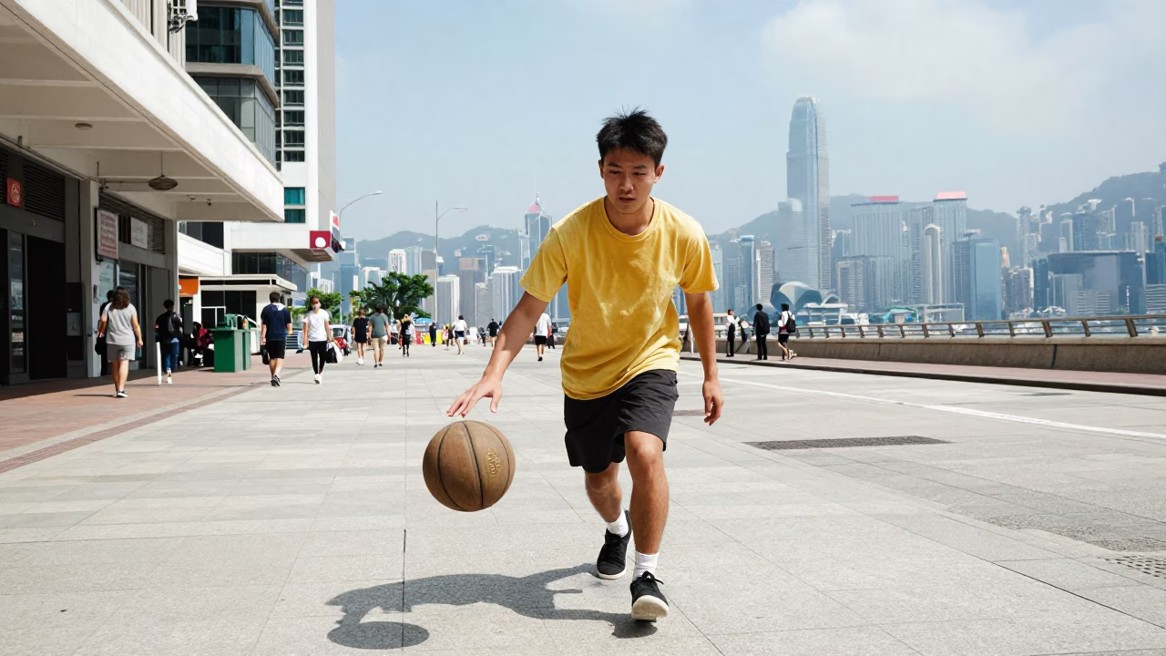 Street Scene in Hong Kong at The Flat Glare Of Noon Light in in Hong Kong, Hong Kong