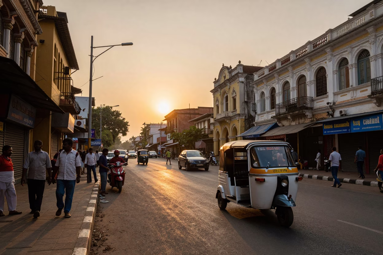 Street Scene in Hyderabad at As The Sun Drops Toward The Horizon in in Hyderabad, India
