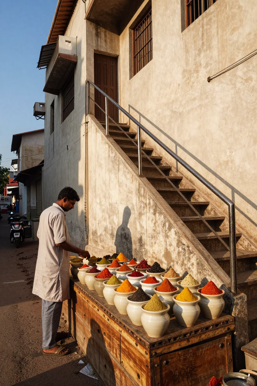 Street Scene in Hyderabad at Clear Late-afternoon Light in in Hyderabad, India