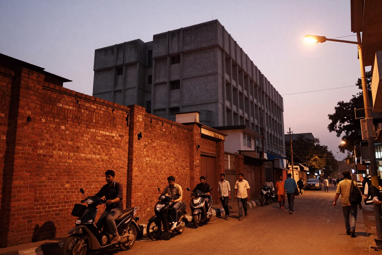 Street Scene in Hyderabad at Copper-toned Light Before Dusk in in Hyderabad, India