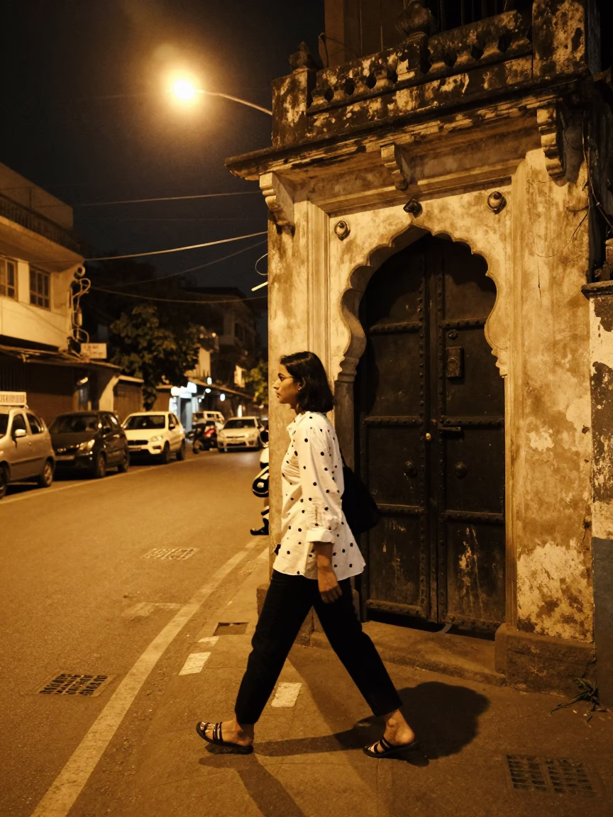 Street Scene in Hyderabad at Deep In The Night Light in in Hyderabad, India